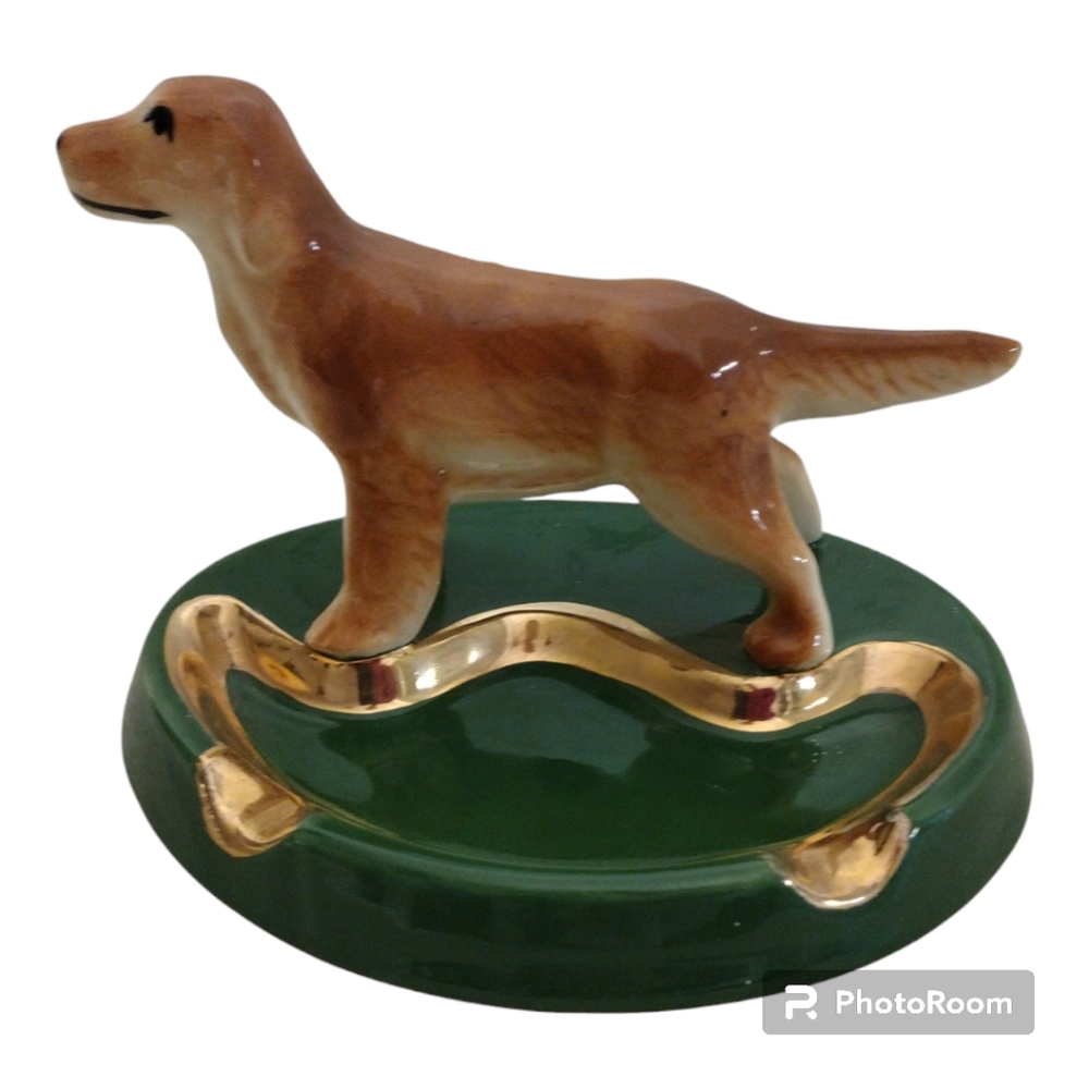 Vintage Ceramic Labrador Retriever Pointer Dog Figurine Ashtray Cigar Cigarette